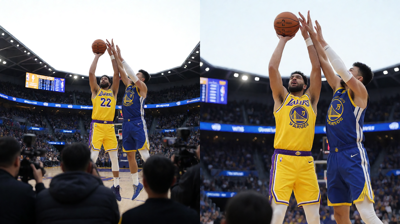 NBA湖人队与勇士队篮球比赛精彩瞬间